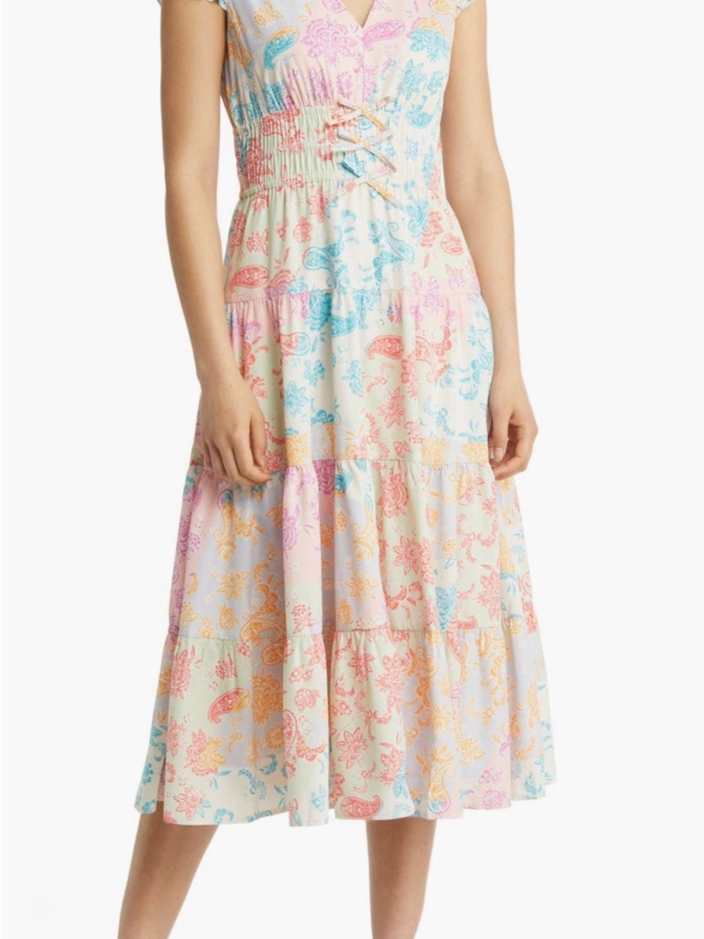 Vince Camuto Cream Midi Dress with Pastel Paisley